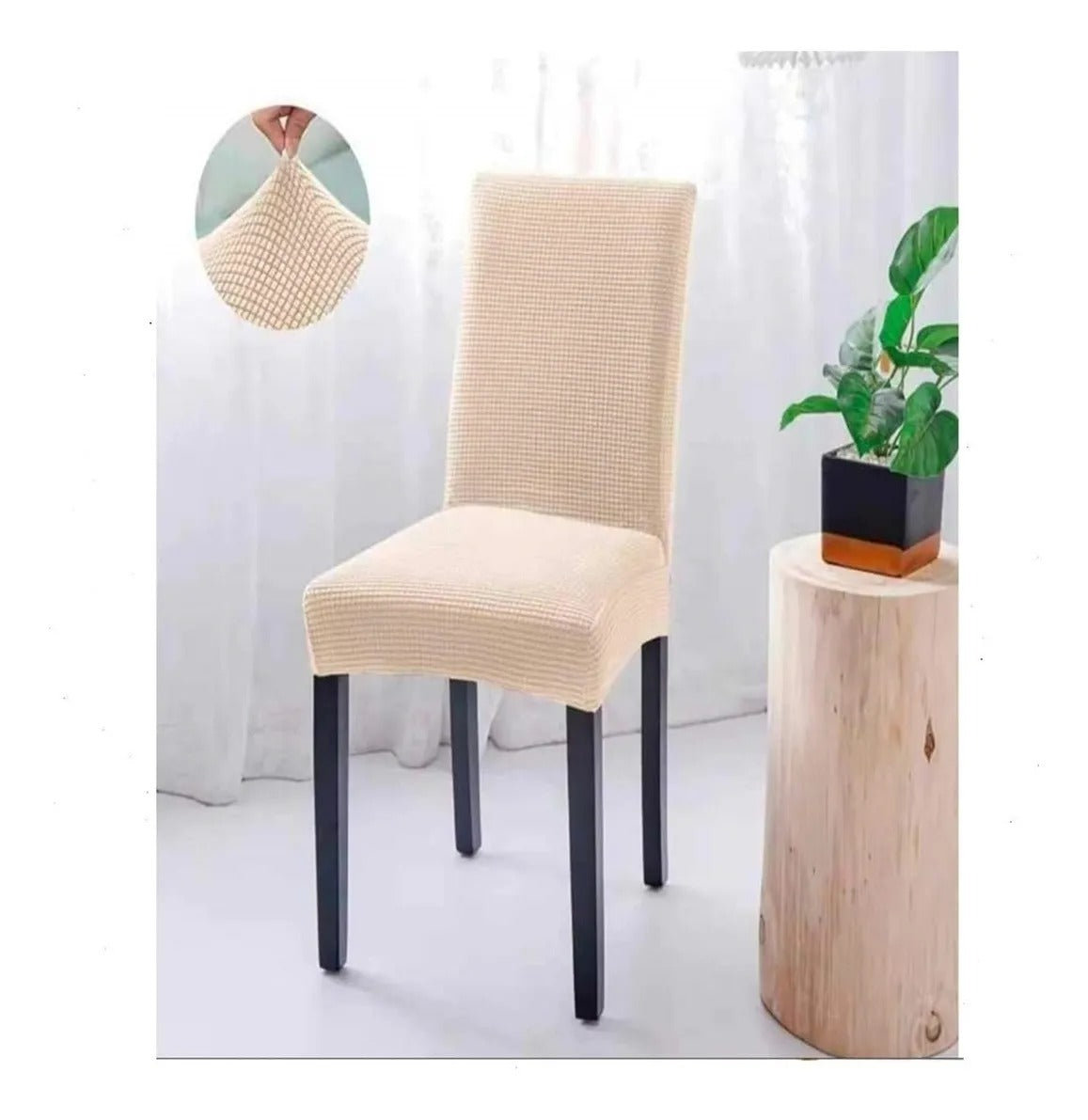 PACK X6 FUNDAS CUBRE SILLA CUADRILLE ELASTICADA PARA COMEDOR BEIGE CLARO - 1