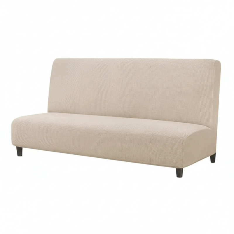 FUNDA PROTECTORA CUBRE FUTON DE TELA PREMIUM CUADRILLE BEIGE CLARO - 1