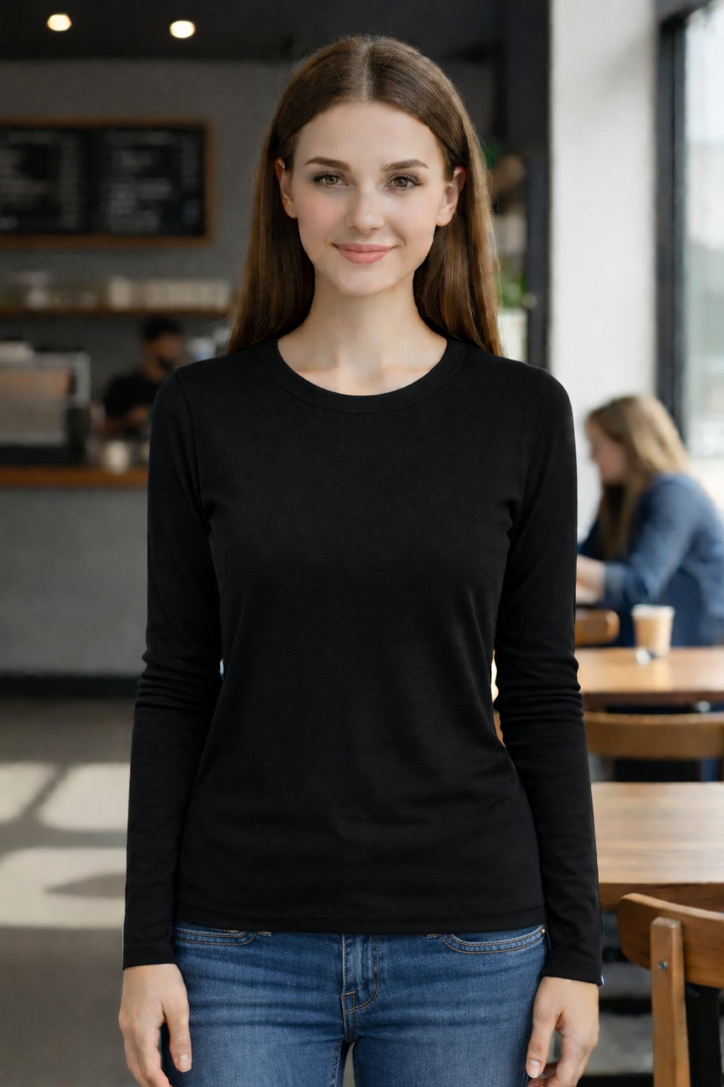 CAMISETAS POLAR MUJER MANGA LARGA CUELLO REDONDO NEGRO L - 1