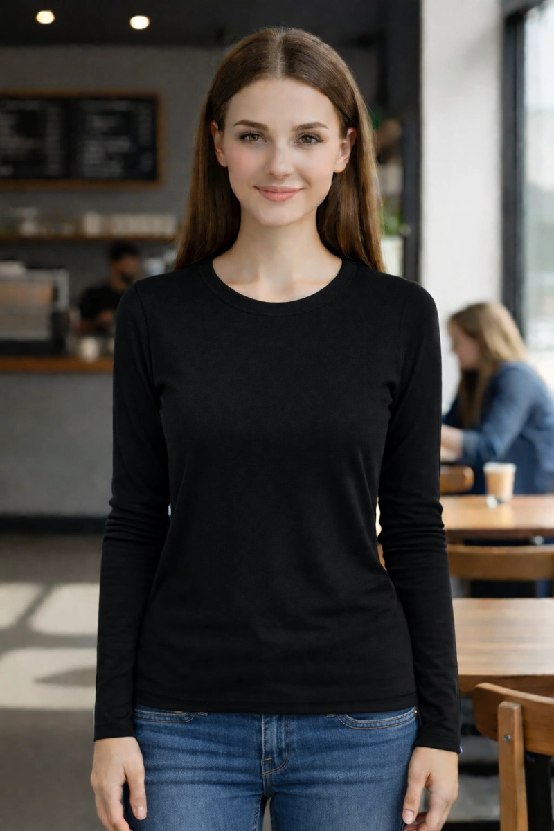 CAMISETAS POLAR MUJER MANGA LARGA CUELLO REDONDO NEGRO XL - 1