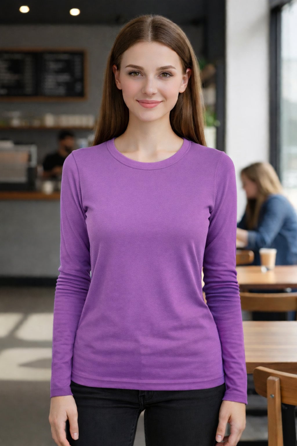 CAMISETAS POLAR MUJER MANGA LARGA CUELLO REDONDO LILA XL - 1