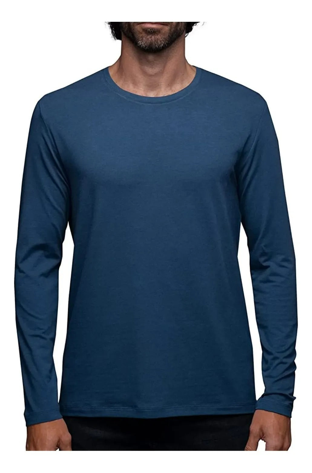 CAMISETA BAMBU HOMBRE MANGA LARGA CUELLO V Y CUELLO REDONDO AZUL M-XL CUELLO REDONDO - 1