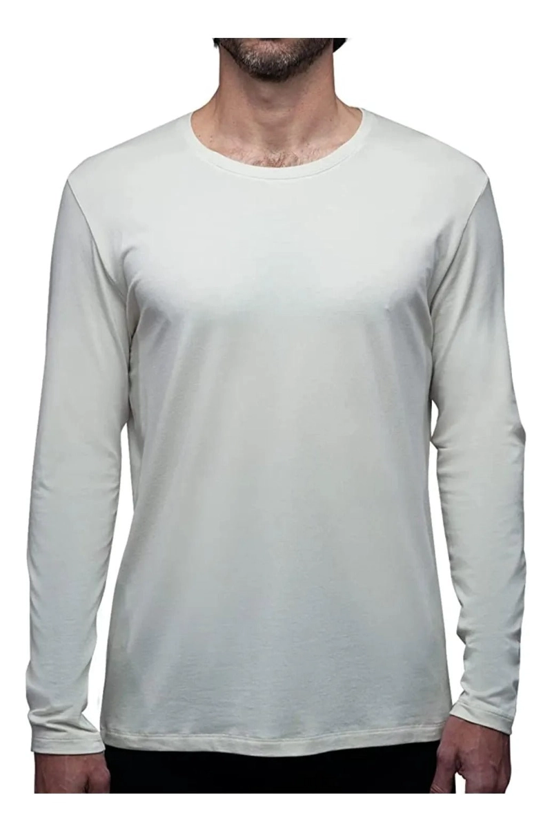 CAMISETA BAMBU HOMBRE MANGA LARGA CUELLO V Y CUELLO REDONDO GRIS M-XL CUELLO REDONDO - 1