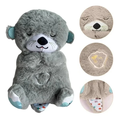 PELUCHES NUTRIA RELAJANTE RESPIRA LUZ MUSICA PARA APEGO BEBES GRIS - 2