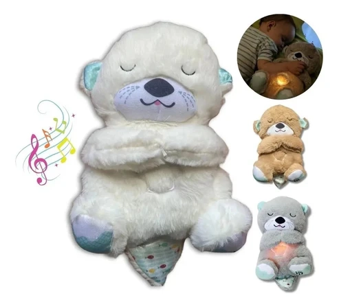 PELUCHES NUTRIA RELAJANTE RESPIRA LUZ MUSICA PARA APEGO BEBES BLANCO - 2