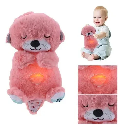 PELUCHES NUTRIA RELAJANTE RESPIRA LUZ MUSICA PARA APEGO BEBES ROSADO - 2