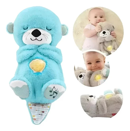 PELUCHES NUTRIA RELAJANTE RESPIRA LUZ MUSICA PARA APEGO BEBES CELESTE - 2