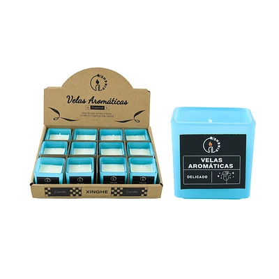 VELA AROMATICA EN VASO CUADRADO AZUL 5.5*5.5CM - 1