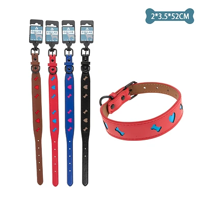 COLLAR PU CON DISEÑO HUESO Y CORAZON COLOR ALEATORIO 2.0CM*3.5CM*52CM 12PCS - 1