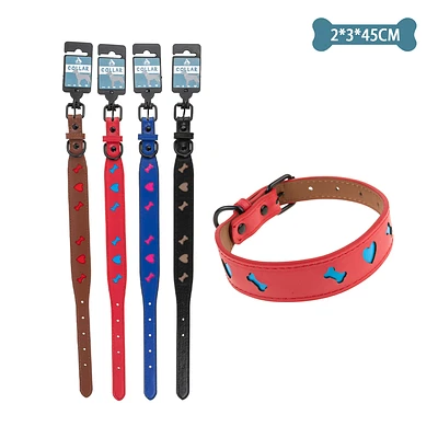 COLLAR PU CON DISEÑO HUESO Y CORAZON COLOR ALEATORIO 2.0CM*3.0CM*45CM 12PCS - 1