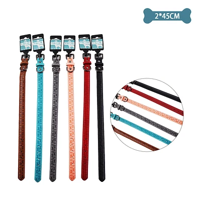 COLLAR PU CON DISEÑO HUESO Y HUELLA COLOR ALEATORIO 2.0CM*45CM 12PCS - 1