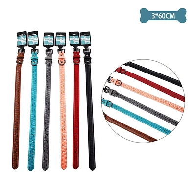 COLLAR PU CON DISEÑO HUESO Y HUELLA COLOR ALEATORIO 3.0CM*60CM 12PCS - 1