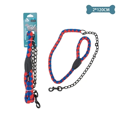 CORREA REDONDO CON CADENA PARA MASCOTA 1.2M - 1