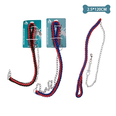 CORREA TRENZADA CON CADENA PARA MASCOTA 2.5CM*1.2M COLOR ALEATORIO - 1