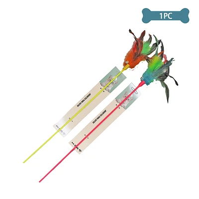 JUGUETE PARA GATO VARITA CON PLUMAS COLOR ALEATORIO - 1