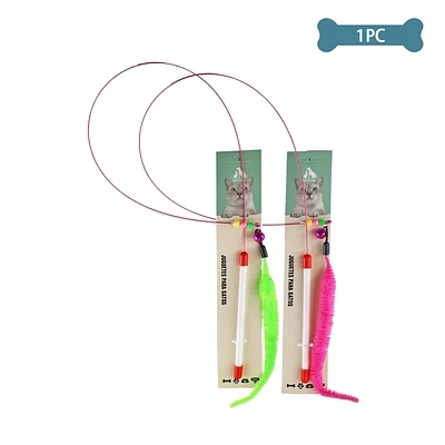 JUGUETE PARA GATO VARITA DE HIERRO LARGO CON GUSANITO COLOR ALEATORIO - 1