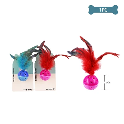JUGUETE PARA GATO PELOTA CON PLUMA COLOR ALEATORIO - 1