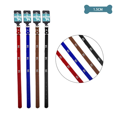 COLLAR PU CON TACHUELAS DE HUESO COLOR ALEATORIO 1.5CM 12PCS - 1