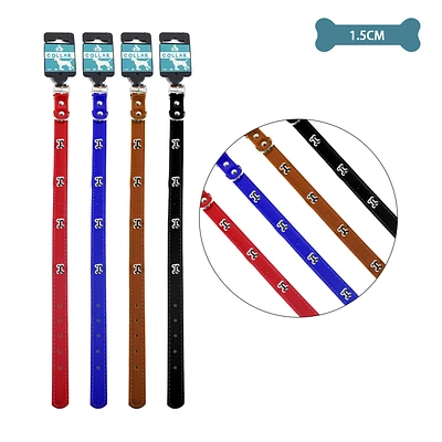 COLLAR PU CON TACHUELAS DE HUESO COLOR ALEATORIO 1.5CM 12PCS - 1