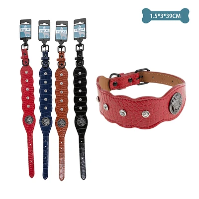 COLLAR PU CON DIAMANTES COLOR ALEATORIO 1.5*3.0*39CM 12PCS - 1