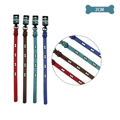 COLLAR PU CON DISEÑO HUESO BORDADO COLOR ALEATORIO 2.0CM 12PCS - 1