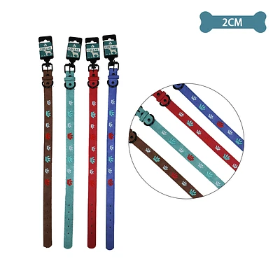 COLLAR PU CON DISEÑO HUELLA BORDADO COLOR ALEATORIO 2.0CM 12PCS - 1