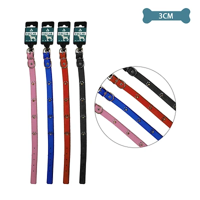 COLLAR PU CON TACHUELAS DE HUELLA COLOR ALEATORIO 3.0CM 12PCS - 1