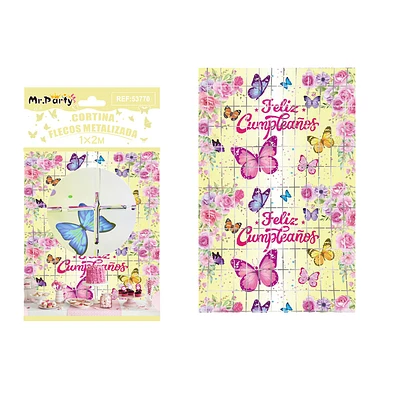 CORTINA DE FLECOS CUADRADAS AMARILLO CON MARIPOSAS 1*2M - 1