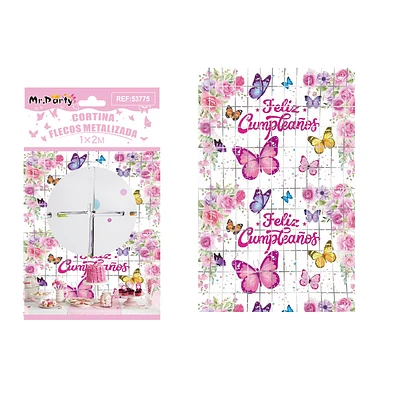 CORTINA DE FLECOS CUADRADAS BLANCO CON MARIPOSAS 1*2M - 1