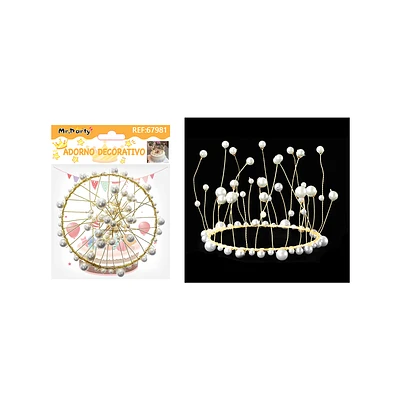 TOPPER CORONA CON PERLAS BLANCAS PARA PASTEL 12*9.5CM - 1