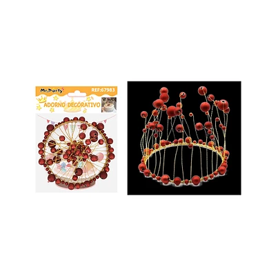 TOPPER CORONA CON PERLAS ROJAS PARA PASTEL 12*9.5CM - 1