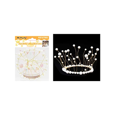 TOPPER CORONA CON PERLAS BLANCAS PARA PASTEL 12*9CM - 1