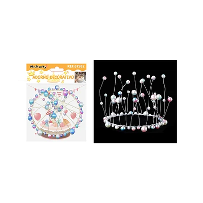 TOPPER CORONA CON PERLAS MULTICOLORES PARA PASTEL 12*9.5CM - 1