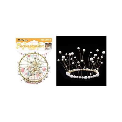 TOPPER CORONA CON PERLAS BLANCAS PARA PASTEL 11.5*9.5CM - 1