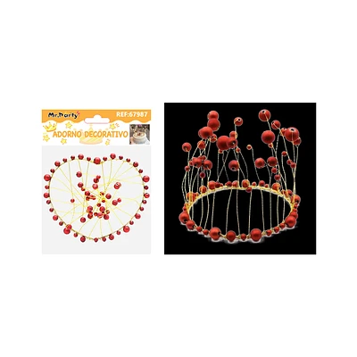 TOPPER CORONA DE CORAZON CON PERLAS ROJAS PARA PASTEL 12.5*11CM - 1