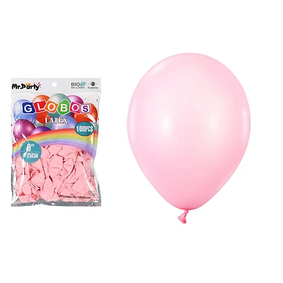 GLOBOS DE LATEX ROSA CLARO MATE 25CM 100PCS - 1