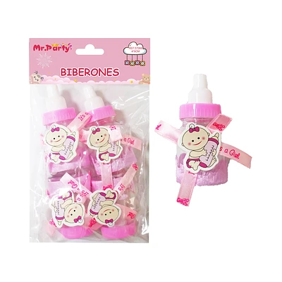 ADORNOS DE BIBERONES PARA BABY SHOWER ROSADO 4*9CM 4PCS - 1