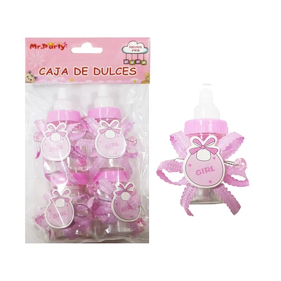 ADORNOS DE BIBERONES PARA BABY SHOWER ROSADO 4*9CM 4PCS - 1
