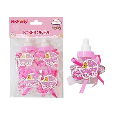 ADORNOS DE BIBERONES PARA BABY SHOWER ROSADO 4*9CM 4PCS - 1