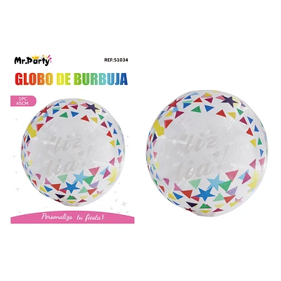 GLOBO BURBUJA DE ESTRELLAS FELIZ DIA 20CM - 1