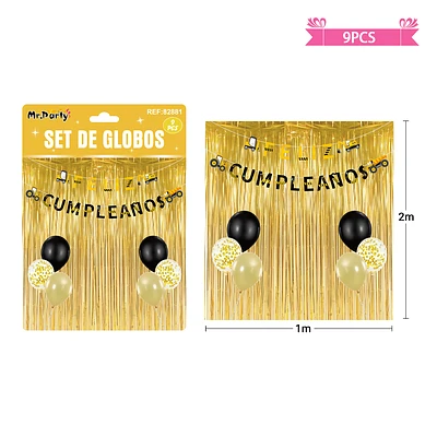SET DE GLOBOS CON CORTINA Y GUIRNALDA DE EXCAVADORA 9PCS - 1