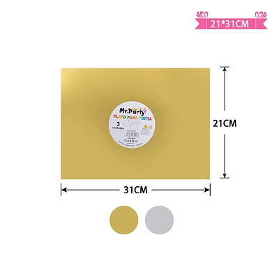 BANDEJA BASE RECTANGULAR DE CARTON PARA TORTA 21*31CM DORADO - 1