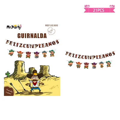 GUIRNALDAS DE VAQUEROS DEL OESTE 5M 21PCS - 1