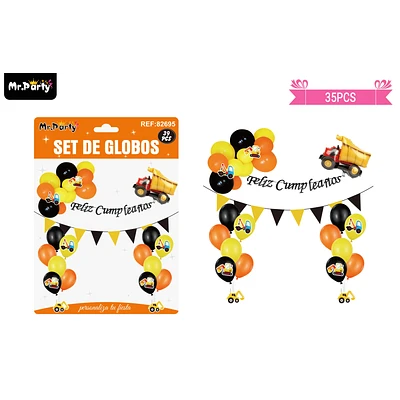 SET DE GLOBOS LATEX Y GUIRNALDA CON EXCAVADORA 35PCS - 1
