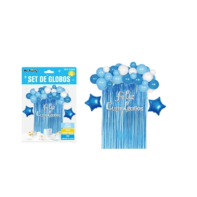 SET DE GLOBOS CON CORTINA CELESTE 35PCS - 1