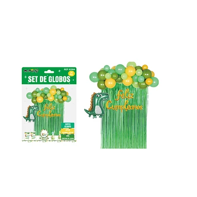 SET DE GLOBOS CON DINOSAURIO Y CORTINA VERDE 34PCS - 1