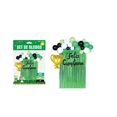 SET DE GLOBOS CON TROFEO Y CORTINA VERDE 34PCS - 1