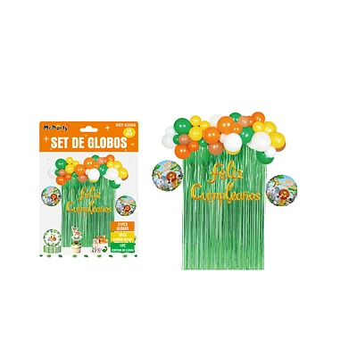 SET DE GLOBOS CON ANIMALES Y CORTINA VERDE 38PCS - 1
