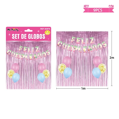 SET DE GLOBOS CON CORTINA Y GUIRNALDA DE UNICORNIO 9PCS - 1