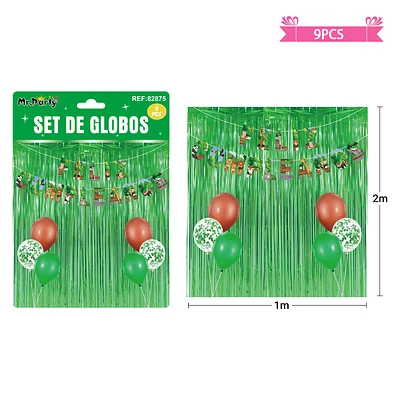 SET DE GLOBOS CON CORTINA Y GUIRNALDA DE ANIMALES 9PCS - 1